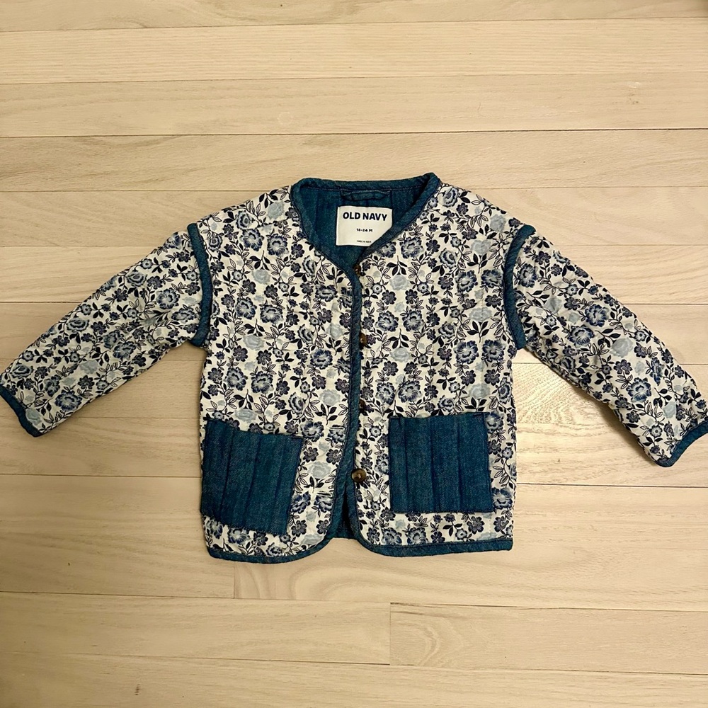 Old Navy Blue and White Jean Jacket Quilted Style